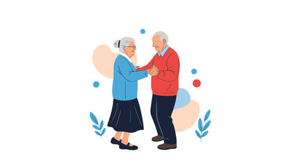 Elderly couple dancing happily together with joy and lightheartedness.