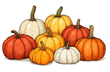 Obraz premium Colorful array of autumn pumpkins in red, orange, and white hues
