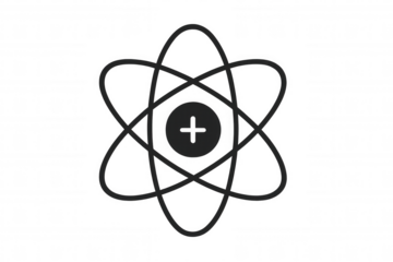 Atom icon representing science, physics, and chemistry concepts, showing electrons orbiting a proton nucleus