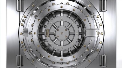 Massive vault door detail in industrial setting. Artificial intelligence image