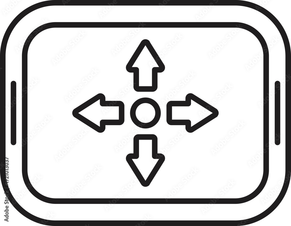 Poster Four way arrows inside rounded rectangle symbolize navigation and direction control on mobile device interface