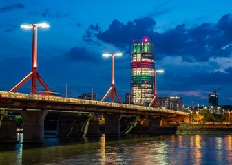 Rakoczi bridge at night in Budapest, Hungary