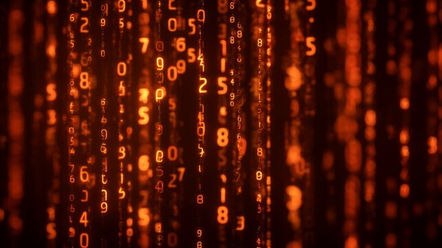 Glowing numeric matrix in amber tones. Artificial intelligence image