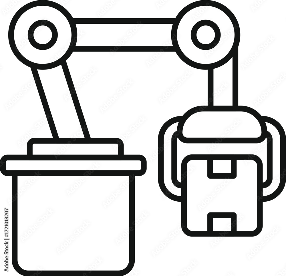 Poster robotic arm efficiently moving cardboard box from container, streamlining warehouse operations and d