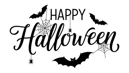 Happy Halloween Illustration: A spooky illustration for Halloween, featuring bats, spiders and spiderwebs