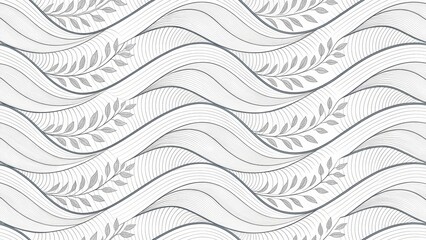 Elegant wavy lines pattern with leaves creates a soothing, organic feel perfect for modern designs and backgrounds with a minimalist aesthetic