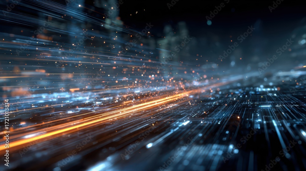 Poster dynamic abstract background representing speed, light trails, and digital motion. perfect for tech a