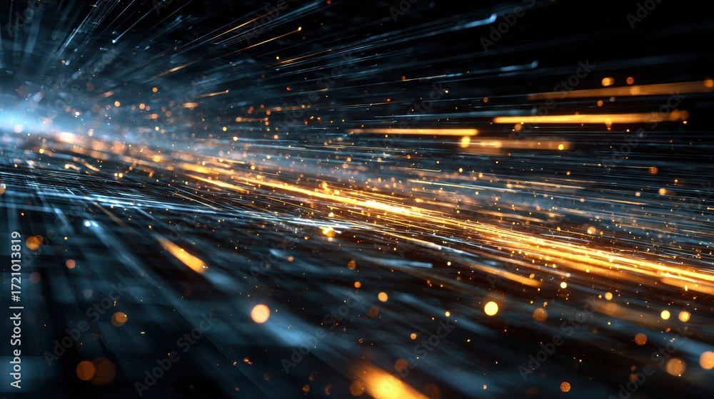 Poster dynamic interaction of light and movement, showcasing speed and energy in a modern digital environme