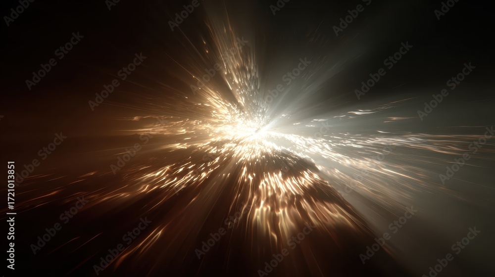 Poster an abstract representation of light rays bursting through darkness, symbolizing energy and transform