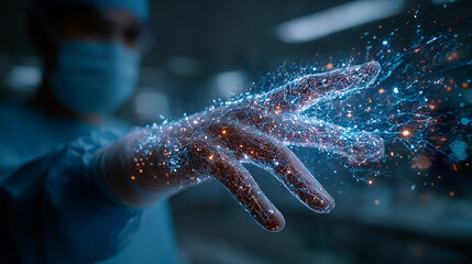 Digital Healing Touch. A digital representation of a robotic hand reaching out, blending technology with artistry