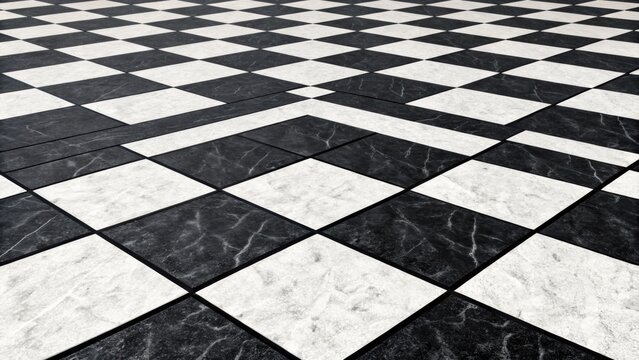 Elegant black and white marble floor tile pattern in a classic checkerboard design for upscale interiors and modern architectural projects - Powered by Adobe