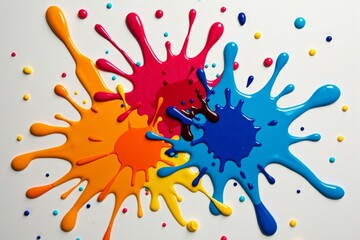 Fototapeta premium Bird's eye view of vibrant paint splatters on an empty canvas