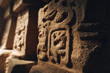 Closeup Of Ancient Stone Carvings With Intricate Details