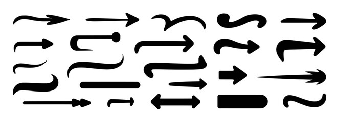 Collection of Black Arrows and Swashes on White Background