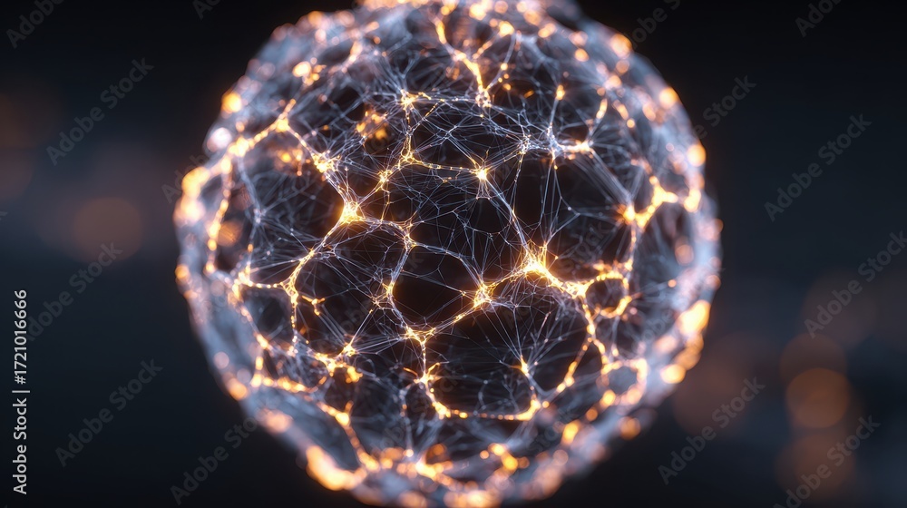 Poster abstract representation of a digital network sphere with glowing connections, symbolizing innovation