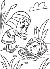line art pharaoh s daughter finding baby moses in .eps