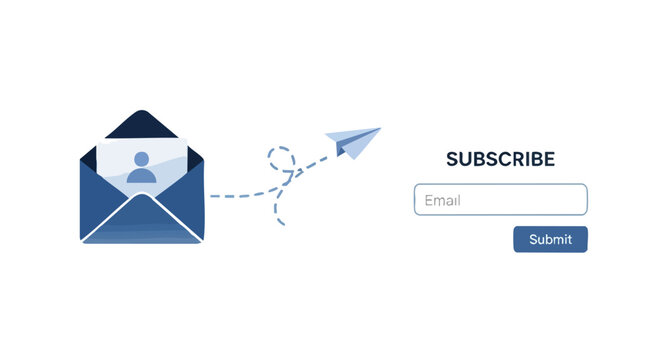 Grow your audience effortlessly with a modern email subscribe form and flying paper airplane delivering messages to your inbox.