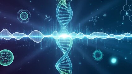 DNA Helix with Molecular Structures and Waveform - Powered by Adobe