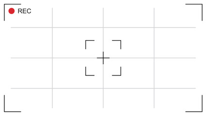 Flat Vector Camera Viewfinder Screen with Recording Indicator and Focus Frame Illustration for Video or Photography Design Elements