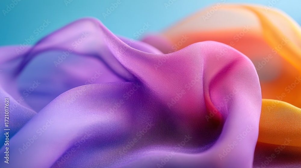Poster artistic interpretation of abstract fabric movement in vibrant gradient for modern design