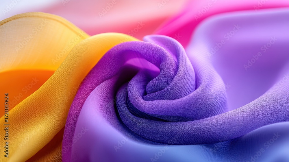 Poster artistic interpretation of abstract fabric movement in vibrant gradient for modern design