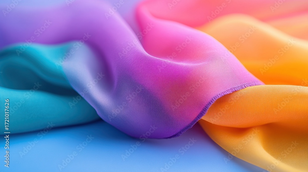 Poster artistic interpretation of abstract fabric movement in vibrant gradient for modern design