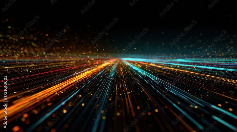 Poster a dynamic abstract background featuring vibrant light trails in multiple colors, representing speed,