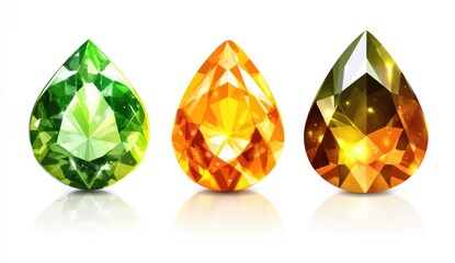 Fototapeta premium Colorful Teardrop Gemstones in Green, Orange, and Yellow Shades