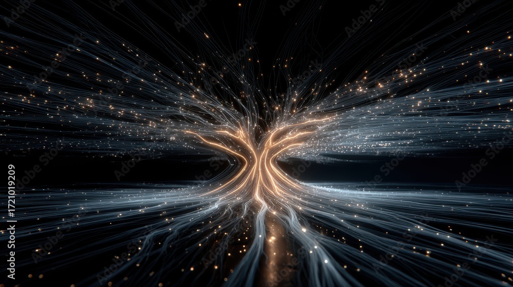 Poster a captivating abstract representation of light and movement, illustrating the concept of energy flow