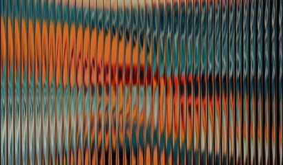 Vibrant fractal gradient with smooth distortion texture, with vertical ribbed glass effect, teal and orange pattern glass glass, iridescent glass ripple background.