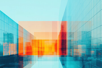 Fototapeta premium Weird angles and unconventional perspectives create vibrant abstract cityscape with colorful geometric reflections