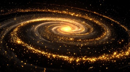 A stunning spiral galaxy illuminated by golden starlight, showcasing the beauty and vastness of the universe.