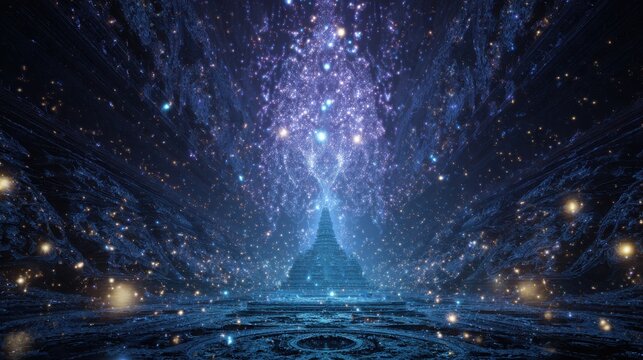 A stunning visual of a cosmic landscape filled with stars and mystical energy, evoking a sense of wonder and exploration in the universe.