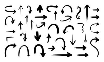 Collection of Hand-Drawn Black Arrows in Various Directions and Styles