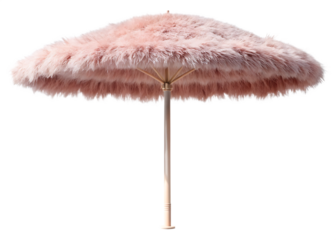 Fluffy pink parasol with wooden pole isolated on a transparent background umbrella