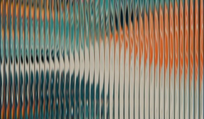Vibrant fractal gradient with smooth distortion texture, with vertical ribbed glass effect, teal and orange pattern glass glass, iridescent glass ripple background.
