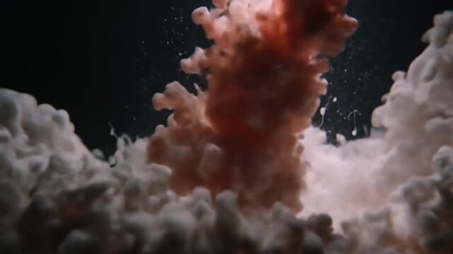 Ink cloud Dense, swirling white cloud in water against dark background with a single drop above