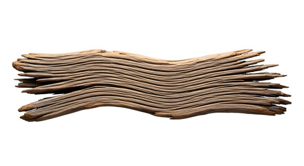 A weathered, aged piece of driftwood with a textured surface, isolated on a transparent background, showcasing its natural grain and weathered appearance