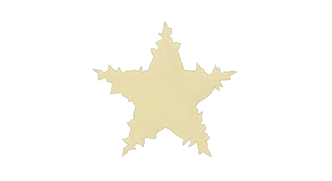 A single, light beige, fivepointed star with a slightly irregular, textured edge, isolated on a pure transparent background, representing a simple decorative element or symbol