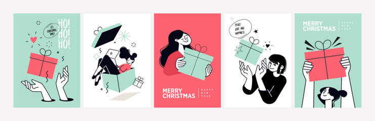 Merry Christmas and Happy New Year. Vector illustrations for greeting card, party invitation card, website banner, social media banner, marketing material.