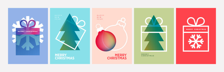 Christmas and New Year Cards Collection. Vector illustrations for greeting card, party invitation card, website banner, social media banner, marketing material.