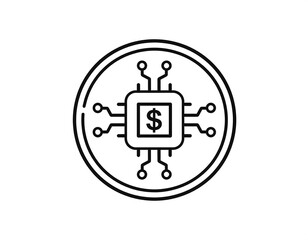 Digital currency icon.  A coin with a chip