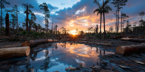 Deforestation impact on food security challenges a landscape reflection at sunset in a tropical environment
