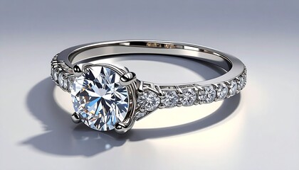 Solitaire diamond ring with pave-set band