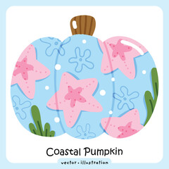 Coastal Halloween Pumpkin Illustrations Ocean Creature Fall Decor Vector