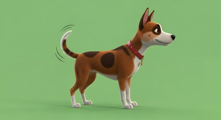 dog wagging its tail, standing on green screen background, cartoon style