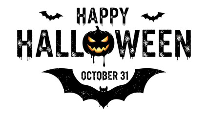Happy Halloween: A spooky and festive graphic for the Halloween celebration featuring a grinning jack-o'-lantern and bats, perfect for conveying the eerie ambiance.