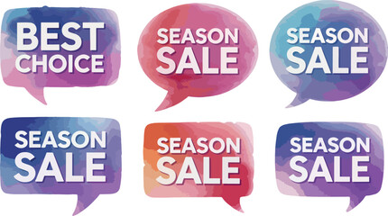 Watercolor speech bubbles promoting seasonal sales and best choices for retail marketing campaigns during promotional periods to attract customers and boost revenue