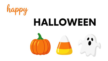 Spooktacular Halloween Greetings: A festive Halloween greeting card featuring a vibrant orange pumpkin, classic candy corn, and a playful ghost. The illustration is a joyful visual.