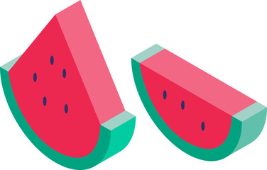 Watermelon Summer Holiday Isometric Icons Set – Travel, Beach, Vacation, and Tourism Vector Illustrations